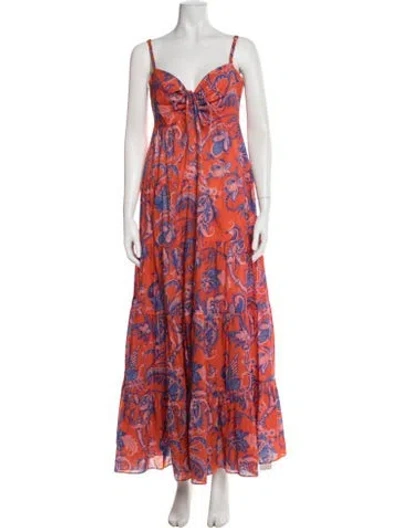 Pre-owned Cara Cara Floral Print Long Dress In Orange