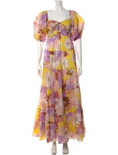 Pre-owned Cara Cara Floral Print Long Dress In Orange