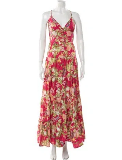 Pre-owned Cara Cara Floral Print Long Dress In Pink