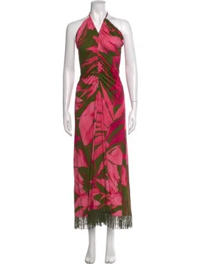 Pre-owned Cara Cara Floral Print Long Dress In Pink