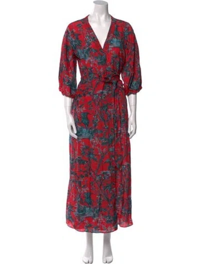 Pre-owned Cara Cara Floral Print Long Dress In Red