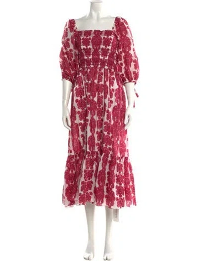 Pre-owned Cara Cara Floral Print Long Dress In Red