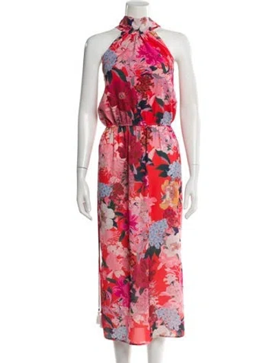 Pre-owned Cara Cara Floral Print Long Dress In Red