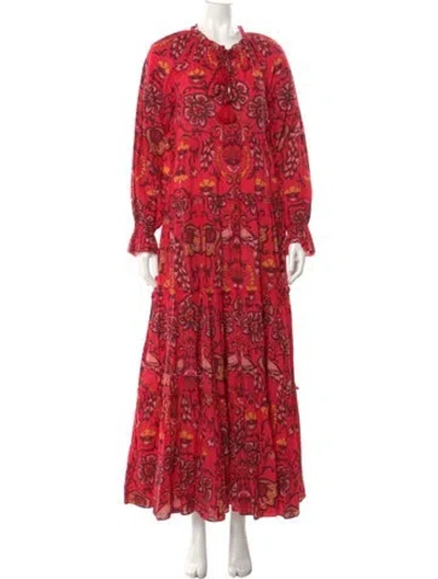 Pre-owned Cara Cara Floral Print Long Dress In Red