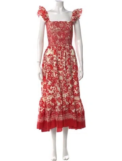 Pre-owned Cara Cara Floral Print Long Dress In Red