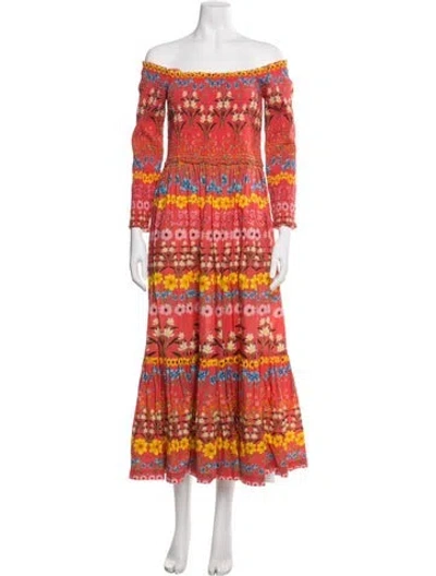 Pre-owned Cara Cara Floral Print Long Dress In Red