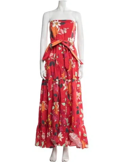 Pre-owned Cara Cara Floral Print Long Dress In Red