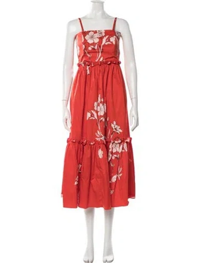 Pre-owned Cara Cara Floral Print Long Dress In Red