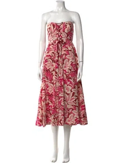 Pre-owned Cara Cara Floral Print Long Dress In Red