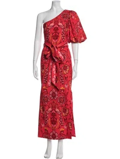 Pre-owned Cara Cara Floral Print Long Dress In Red