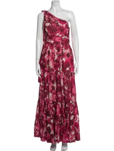 Pre-owned Cara Cara Floral Print Long Dress In Red