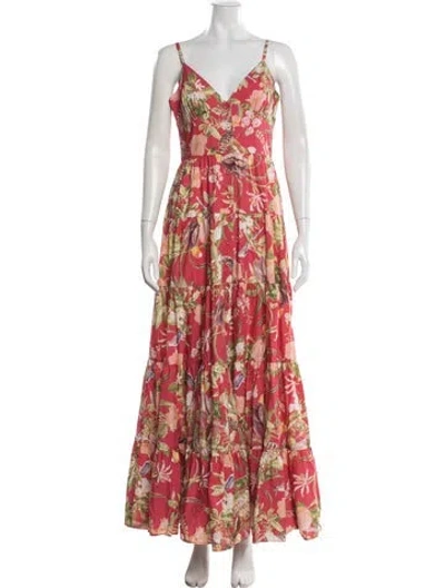 Pre-owned Cara Cara Floral Print Long Dress In Red