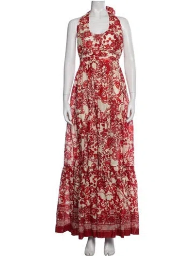 Pre-owned Cara Cara Floral Print Long Dress In Red/white