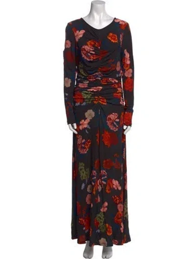 Pre-owned Cara Cara Floral Print Long Dress W/ Tags In Black