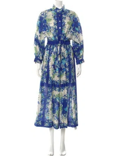 Pre-owned Cara Cara Floral Print Long Dress W/ Tags In Blue