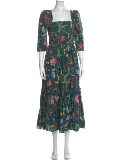 Pre-owned Cara Cara Floral Print Long Dress W/ Tags In Blue