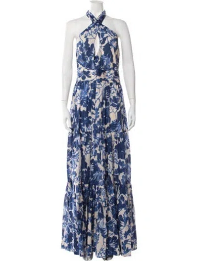 Pre-owned Cara Cara Floral Print Long Dress W/ Tags In Blue