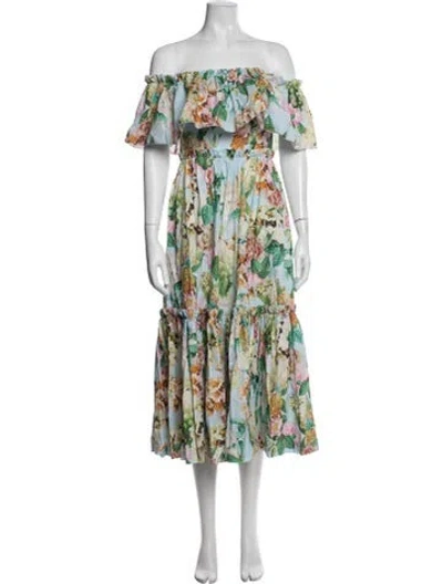 Pre-owned Cara Cara Floral Print Long Dress W/ Tags In Blue