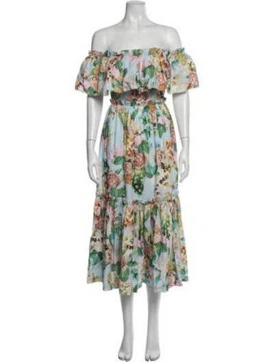 Pre-owned Cara Cara Floral Print Long Dress W/ Tags In Blue