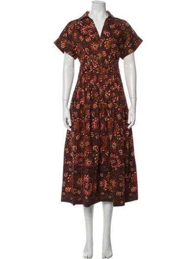 Pre-owned Cara Cara Floral Print Long Dress W/ Tags In Brown