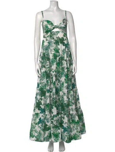 Pre-owned Cara Cara Floral Print Long Dress W/ Tags In Green