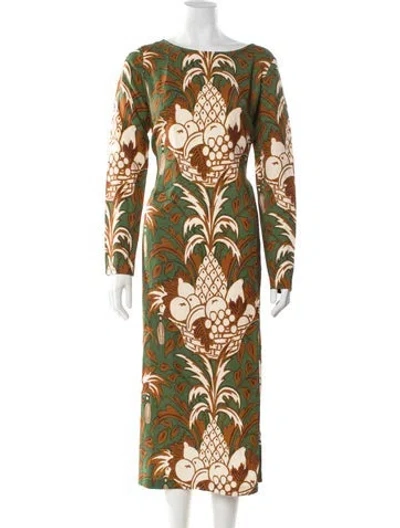 Pre-owned Cara Cara Floral Print Long Dress W/ Tags In Green