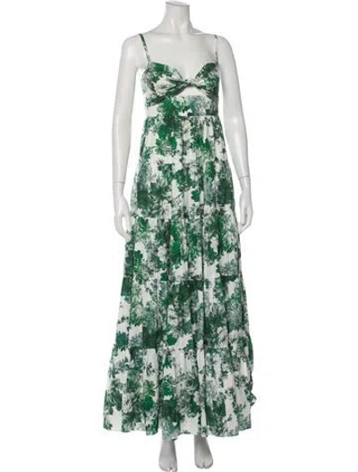 Pre-owned Cara Cara Floral Print Long Dress W/ Tags In Green