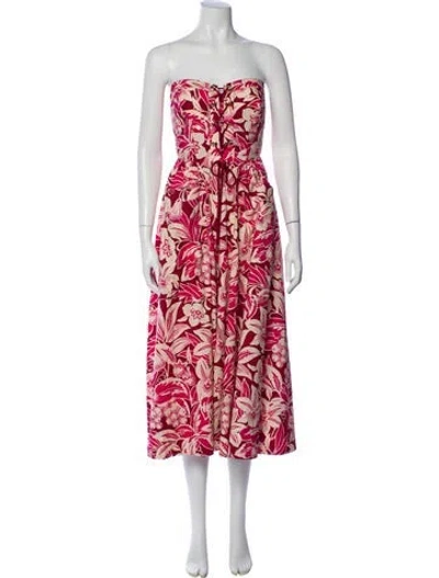 Pre-owned Cara Cara Floral Print Long Dress W/ Tags In Red
