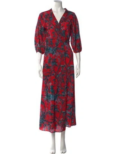 Pre-owned Cara Cara Floral Print Long Dress W/ Tags In Red