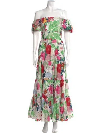 Pre-owned Cara Cara Floral Print Long Dress In White