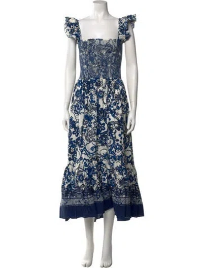 Pre-owned Cara Cara Floral Print Long Dress In White