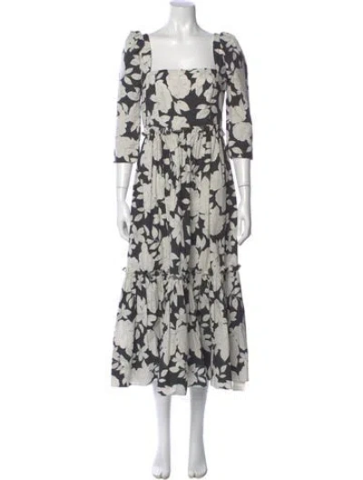 Pre-owned Cara Cara Floral Print Long Dress In White