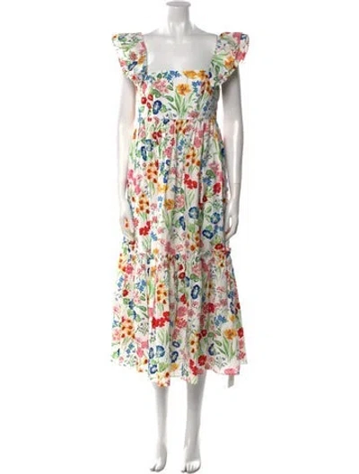 Pre-owned Cara Cara Floral Print Long Dress In White