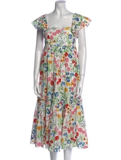 Pre-owned Cara Cara Floral Print Long Dress In White