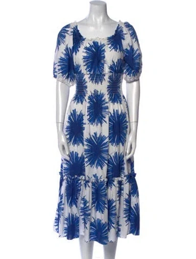 Pre-owned Cara Cara Floral Print Long Dress In White