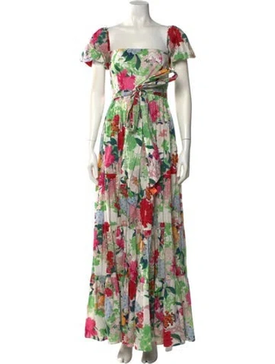 Pre-owned Cara Cara Floral Print Long Dress In White