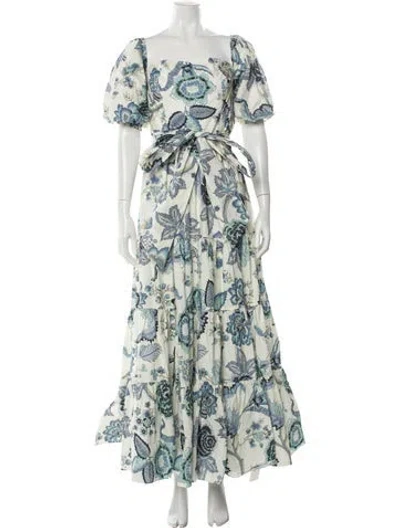 Pre-owned Cara Cara Floral Print Long Dress In White