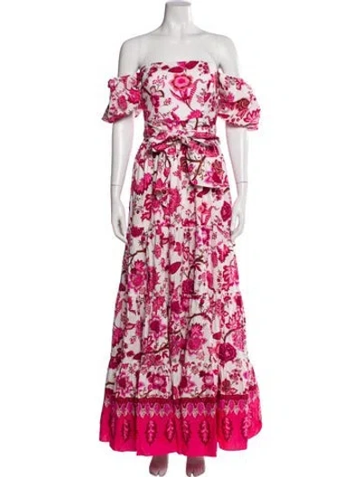 Pre-owned Cara Cara Floral Print Long Dress In White