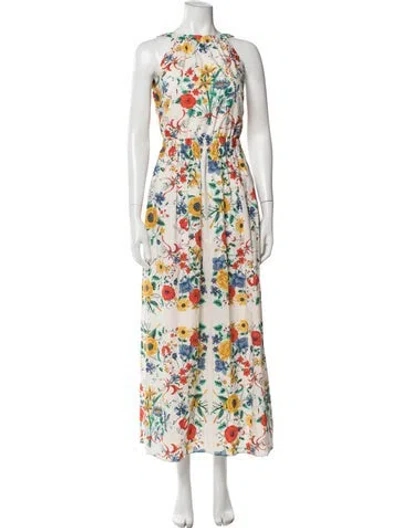 Pre-owned Cara Cara Floral Print Long Dress In White