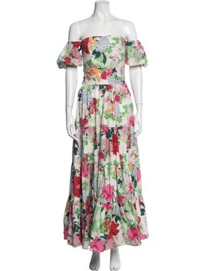 Pre-owned Cara Cara Floral Print Long Dress In White