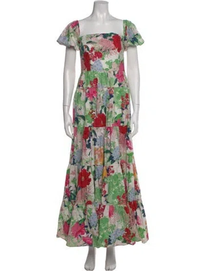Pre-owned Cara Cara Floral Print Long Dress In White