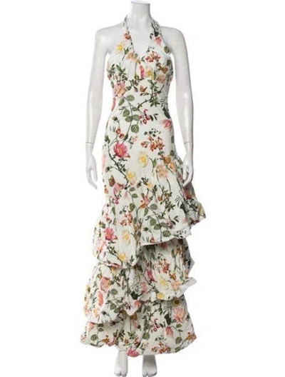 Pre-owned Cara Cara Floral Print Long Dress In White