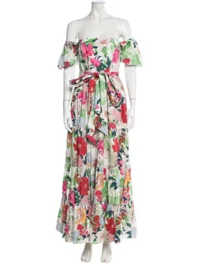 Pre-owned Cara Cara Floral Print Long Dress In White