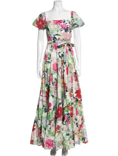 Pre-owned Cara Cara Floral Print Long Dress In White