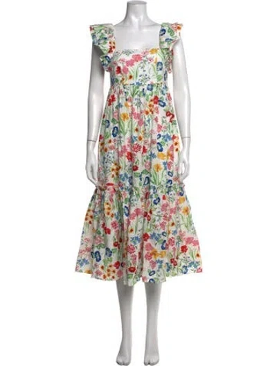 Pre-owned Cara Cara Floral Print Long Dress In White