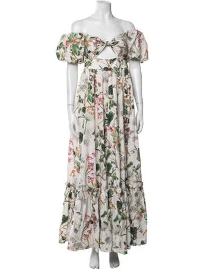 Pre-owned Cara Cara Floral Print Long Dress In White