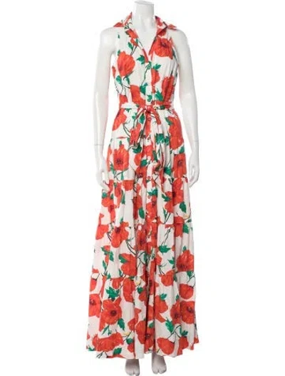 Pre-owned Cara Cara Floral Print Long Dress In White