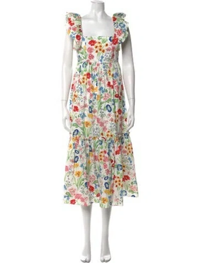 Pre-owned Cara Cara Floral Print Long Dress In White