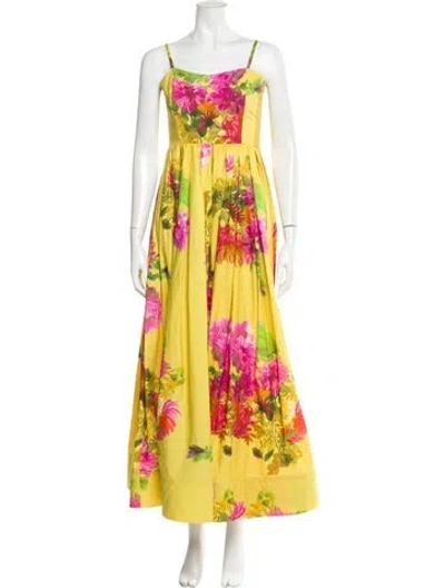 Pre-owned Cara Cara Floral Print Long Dress In Yellow