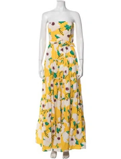 Pre-owned Cara Cara Floral Print Long Dress In Yellow